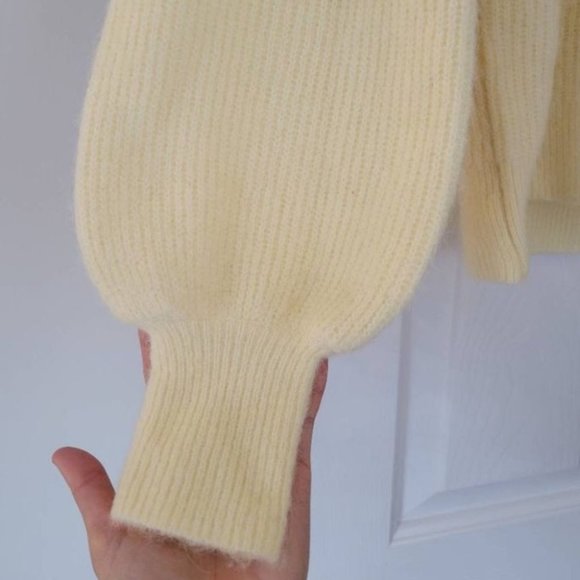 Ganni Alpaca Wool Sweater Mock Neck Balloon Puff Sleeve Yellow Cream XS - Picture 7 of 10
